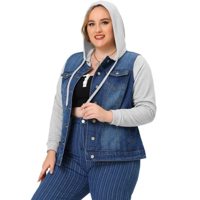 Agnes Orinda Women's Plus Size Denim Hood Drawstring Fall Winter Button Jean Jackets 8 Agnes Orinda Women's Plus Size Denim Hood Drawstring Fall Winter Button Jean Jackets - Image 8