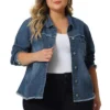 Agnes Orinda Women's Plus Size Button Up Frayed Hem Long Sleeve Casual Jean Jacket