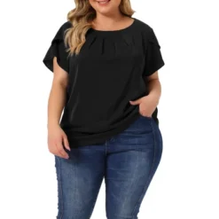 Agnes Orinda Women's Plus Size Elegant Pleated Petal Short Sleeve Vacation Office Work Blouses -Agnes Sales Store GUEST 24c445b7 6711 4c75 bf56 240fde820950