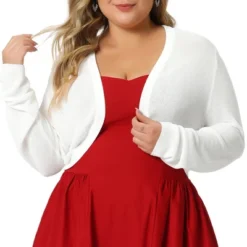 Agnes Orinda Women's Plus Size Long Sleeve Open Front Knit Crop Lightweight Cardigan Sweater