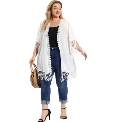 Agnes Orinda Women's Plus Size Cardigan Lace Insert Elbow Sleeve Summer Bohemian Cardigans 2 Agnes Orinda Women's Plus Size Cardigan Lace Insert Elbow Sleeve Summer Bohemian Cardigans - Image 2