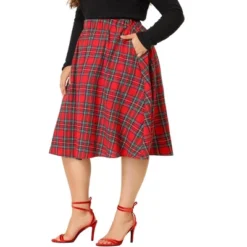 Agnes Orinda Women's Plus Size Velvet Plaid A-Line Elastic Waist Flare Skirts -Agnes Sales Store GUEST 256fbd14 b750 4159 9c5b 06ea6b504b82