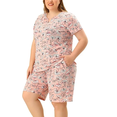 Agnes Orinda Womens Plus Size Loungewear Floral Elastic Waist Short Sleeve Pajamas Set 6 Agnes Orinda Womens Plus Size Loungewear Floral Elastic Waist Short Sleeve Pajamas Set - Image 6