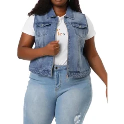 Agnes Orinda Women's Plus Size Trucker Zipper Front Sleeveless Denim Jacket Vests -Agnes Sales Store GUEST 2642678c d7d9 4d3f a9f6 644fe878b19b