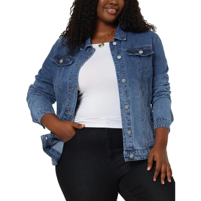 Agnes Orinda Women's Plus Size Outerwear Button Front Washed Denim Jean Jacket 8 Agnes Orinda Women's Plus Size Outerwear Button Front Washed Denim Jean Jacket - Image 8