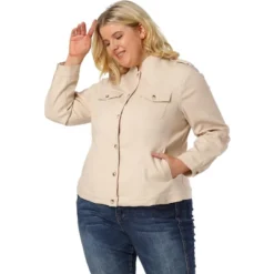 Agnes Orinda Women's Plus Size Jacket Casual Stand Collar Full Placket Patch Pocket Bomber Jacket -Agnes Sales Store GUEST 27947d51 71cd 43c4 a37f 7e339c63c443