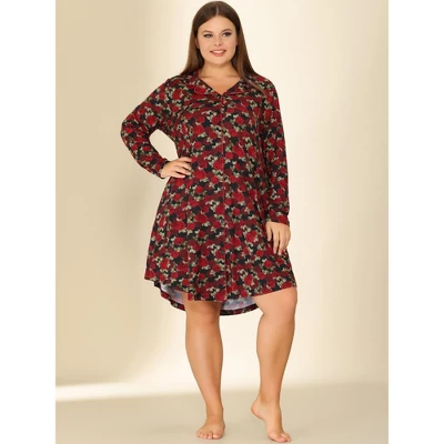 Agnes Orinda Women's Plus Size Floral Notched Lapel Button Up Nightgown 2 Agnes Orinda Women's Plus Size Floral Notched Lapel Button Up Nightgown - Image 2