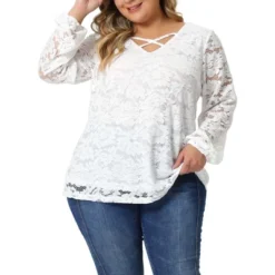 Agnes Orinda Women's Plus Size Lace Sheer Long Sleeve Layer Cross Elastic Cuff V Neck Blouse 9 Agnes Orinda Women's Plus Size Lace Sheer Long Sleeve Layer Cross Elastic Cuff V Neck Blouse -Agnes Sales Store GUEST 27f10f8c cd41 4083 8e68 b7b5c17a4f69
