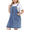 Agnes Orinda Women's Plus Size Denim Overall Zipper Frayed Adjustable Strap Suspender Dresses