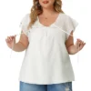 Agnes Orinda Women's Plus Size Blouses Casual Tie Neck Lace Insert Summer Ruffle Sleeve Tops