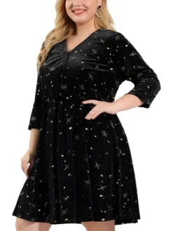 Agnes Orinda Women's Plus Size Velvet 3/4 Sleeve Elastic Waist Party Dress -Agnes Sales Store GUEST 285b2221 953f 43b6 8617 8877a838658d