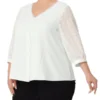 Agnes Orinda Women's Plus Size Spring Elegant Lace Sleeve Button-Down Blouse