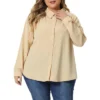 Agnes Orinda Women's Plus Size V Neck Long Sleeve Classic Fit Business Office Button Down Shirts