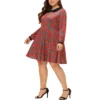Agnes Orinda Women's Plus Size Long Sleeves Velvet Peter Pan Collar Plaid Dresses