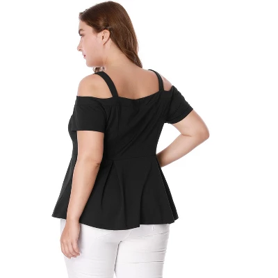 Agnes Orinda Women's Plus Size High Waist Sweetheart Cold Shoulder Peplum Blouse 4 Agnes Orinda Women's Plus Size High Waist Sweetheart Cold Shoulder Peplum Blouse - Image 4