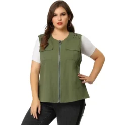 Agnes Orinda Women's Plus Size Anorak Jacket Zip Up Lightweight Sleeveless Utility Vest -Agnes Sales Store GUEST 293329a2 66aa 4d4d 83d2 8ec26222522a
