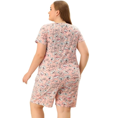 Agnes Orinda Womens Plus Size Loungewear Floral Elastic Waist Short Sleeve Pajamas Set 3 Agnes Orinda Womens Plus Size Loungewear Floral Elastic Waist Short Sleeve Pajamas Set - Image 3