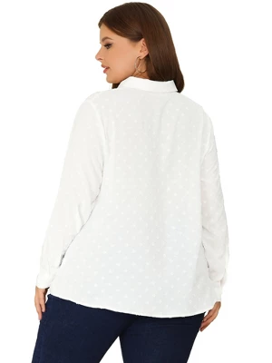 Agnes Orinda Women Plus Size Swiss Dots Button Down Collar Long Sleeve Blouses 3 Agnes Orinda Women Plus Size Swiss Dots Button Down Collar Long Sleeve Blouses - Image 3