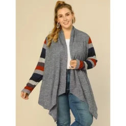Agnes Orinda Women's Plus Size Outerwear Asymmetric Colorblock Open Front Knit Cardigan -Agnes Sales Store GUEST 29c805eb f5e0 492d 8e9e 08be2579d1d2