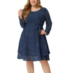 Agnes Orinda Women's Plus Size Chiffon Polka Dots Tie Waist Long Sleeve Dress -Agnes Sales Store GUEST 29cd52f8 6003 420e be40 611381c8b1e1