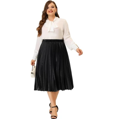 Agnes Orinda Women's Plus Size Velvet Pleated Elastic Waist Party Metallic Pleated Swing Midi A Line Skirts 2 Agnes Orinda Women's Plus Size Velvet Pleated Elastic Waist Party Metallic Pleated Swing Midi A Line Skirts - Image 2