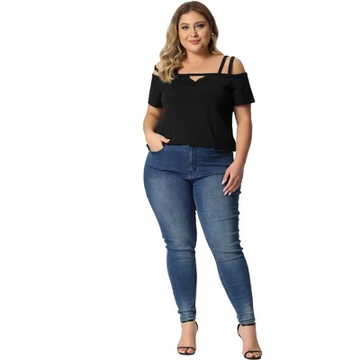 Agnes Orinda Women's Plus Size Cold Shoulder Summer Keyhole Going Out Blouse 2 Agnes Orinda Women's Plus Size Cold Shoulder Summer Keyhole Going Out Blouse - Image 2