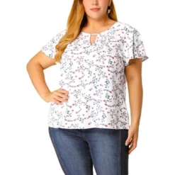 Agnes Orinda Women's Plus Size Keyhole Floral Chiffon Flared Sleeve Summer Trendy Peasant Tops -Agnes Sales Store GUEST 2a4bd6e8 7083 4099 9f7f 31e430544488