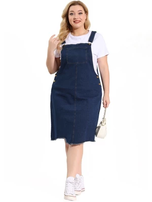 Agnes Orinda Women's Plus Size Overall Frayed Adjustable Strap Denim Suspender Shift Dress 2 Agnes Orinda Women's Plus Size Overall Frayed Adjustable Strap Denim Suspender Shift Dress - Image 2