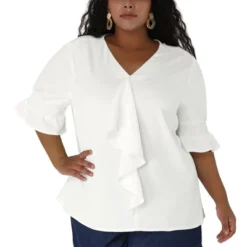 Agnes Orinda Women' S Plus Size V Neck Ruffle Smocked Sleeve Blouses -Agnes Sales Store GUEST 2ab452f3 aa3f 40e0 bf9b 0274cae3dc03