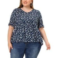 Agnes Orinda Women's Plus Size V Neck Floral Tiered Babydoll Blouses -Agnes Sales Store GUEST 2b0a4a71 22cd 454d bccc f49566b86775