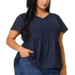Agnes Orinda Women's Plus Size Contrast Panel V Neck Elastic Back Short Sleeve Blouses -Agnes Sales Store GUEST 2bc7a99e 4077 4783 8666 5f10279f8e48