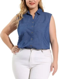 Agnes Orinda Plus Size Summer Tops For Women Sleeveless Button Down Work Shirts Chambray Blouses 2023 9 Agnes Orinda Plus Size Summer Tops For Women Sleeveless Button Down Work Shirts Chambray Blouses 2023 -Agnes Sales Store GUEST 2be5458c 303f 4b91 ae20 7b97aea50ca9
