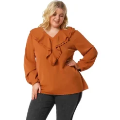 Agnes Orinda Women's Plus Size Work Fashion V Neck Chiffon Ruffle Top -Agnes Sales Store GUEST 2c70c3ba 0709 4560 bbcd dd48615857b8