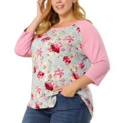 Agnes Orinda Women's Plus Size 3/4 Raglan Sleeves Floral Dressy Casual Peasant Tops -Agnes Sales Store GUEST 2c785128 2c63 46cc a1bb e9e1f69299d9