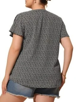 Agnes Orinda Women's Plus Size Floral Flare Short Sleeve Button Down Chiffon Shirt -Agnes Sales Store GUEST 2cabeadf 8a1f 485f 907a bfa6f5e44722