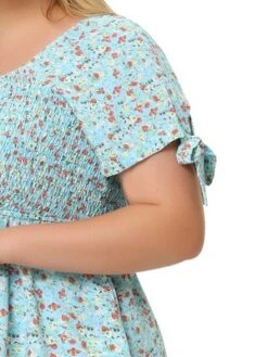 Agnes Orinda Women's Plus Size Floral Square Neck Smocked Bow Tie Short Sleeve Peplum Blouse -Agnes Sales Store GUEST 2ce88f7e a0f5 412c 8108 581e77e80e35