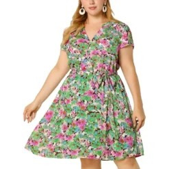 Agnes Orinda Women's Plus Size Casual Floral Short Sleeve Knee Length Shirt Dress -Agnes Sales Store GUEST 2d1d1e4e 0fd7 4a82 b3ec 26b8d8c0c149
