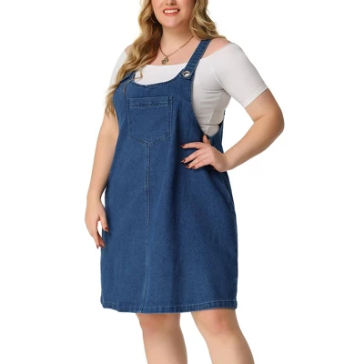 Agnes Orinda Women's Plus Size Denim Overall Adjustable Straps Denim Bib Jumper With Pockets Tutu Dresses 1 Agnes Orinda Women's Plus Size Denim Overall Adjustable Straps Denim Bib Jumper With Pockets Tutu Dresses