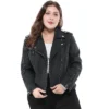 Agnes Orinda Women's Plus Size Outerwear Zip Closure Denim Biker Moto Jacket