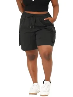 Agnes Orinda Women's Plus Size Drawstring Elastic High Waist Casual Cargo Shorts With Pockets