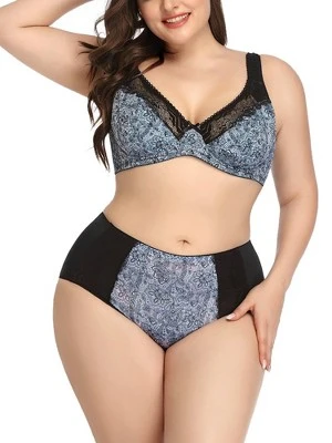 Agnes Orinda Women's Plus Size Underwire Retro Lace Trim Push-Up Bra And Panty Set 5 Agnes Orinda Women's Plus Size Underwire Retro Lace Trim Push-Up Bra And Panty Set - Image 5