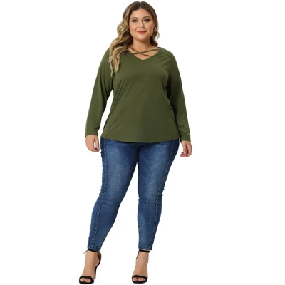 Agnes Orinda Women's Plus Size Cross V Neck Casual Fashion Long Sleeves Blouses 2 Agnes Orinda Women's Plus Size Cross V Neck Casual Fashion Long Sleeves Blouses - Image 2