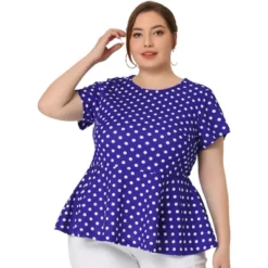 Agnes Orinda Women's Plus Size Polka Dots Fashion Workout Elegant Short Sleeves Peplum Top -Agnes Sales Store GUEST 2f2fd02a e3c9 4422 95f4 2fdf7ee0f7b2