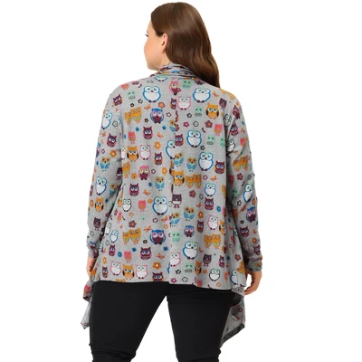 Agnes Orinda Women's Plus Size Owl Print Sweater Kint Cardigans 3 Agnes Orinda Women's Plus Size Owl Print Sweater Kint Cardigans - Image 3