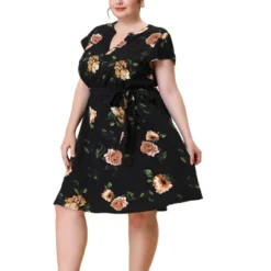 Agnes Orinda Women's Plus Size Casual Floral Short Sleeve Knee Length Shirt Dress -Agnes Sales Store GUEST 2fe53ddf e919 45a8 9c67 333fe56fab51
