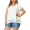 Agnes Orinda Women's Plus Size Casual Flare Sleeve Double Layers Chiffon Blouse