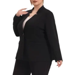 Agnes Orinda Women's Plus Size Button Long Sleeve Office Work Business Suit Blazer Jacket