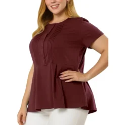 Agnes Orinda Women's Plus Size Pintuck Half Placket Button Front Peplum Blouses -Agnes Sales Store GUEST 3101b9f4 795a 42c6 a604 df656e996f69