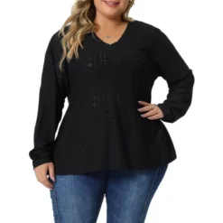 Agnes Orinda Women's Plus Size Long Sleeve Hollow Out V Neck Blouse -Agnes Sales Store GUEST 31afcf4b cb3c 4571 a8c5 3e0adf079845