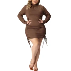 Agnes Orinda Women's Plus Size Bodycon Drawstring Ruched Long Sleeve Party Cocktail Mini Dress -Agnes Sales Store GUEST 31cadedf 632d 4146 a967 2bddb04fffb7